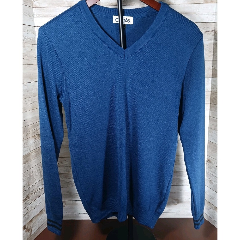 CINTAS Women's Blue XS Pullover Sweater with Black Strip on Sleeve Cuff
